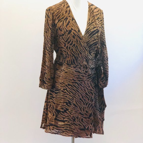 NWT GANNI MINI Georgette Wrap Dress, Tiger Pattern Size 12 (44) - Picture 2 of 14